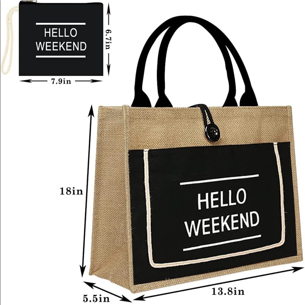 BRAND NEW LARGE STYLISH BURLAP BEACH BAG NWT